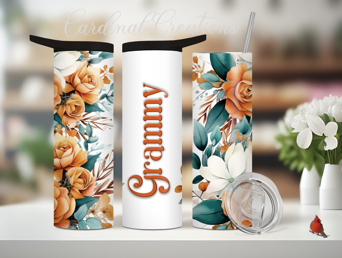 Orange and Teal Floral with Personalization