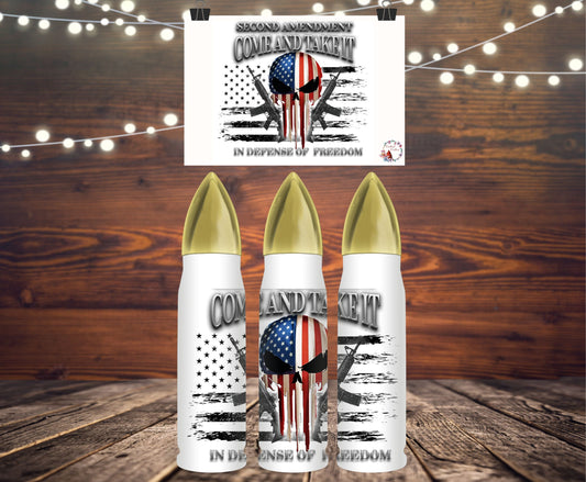 Bullet Thermos 33oz - 2A In Defense of Freedom Red White & Blue Skull