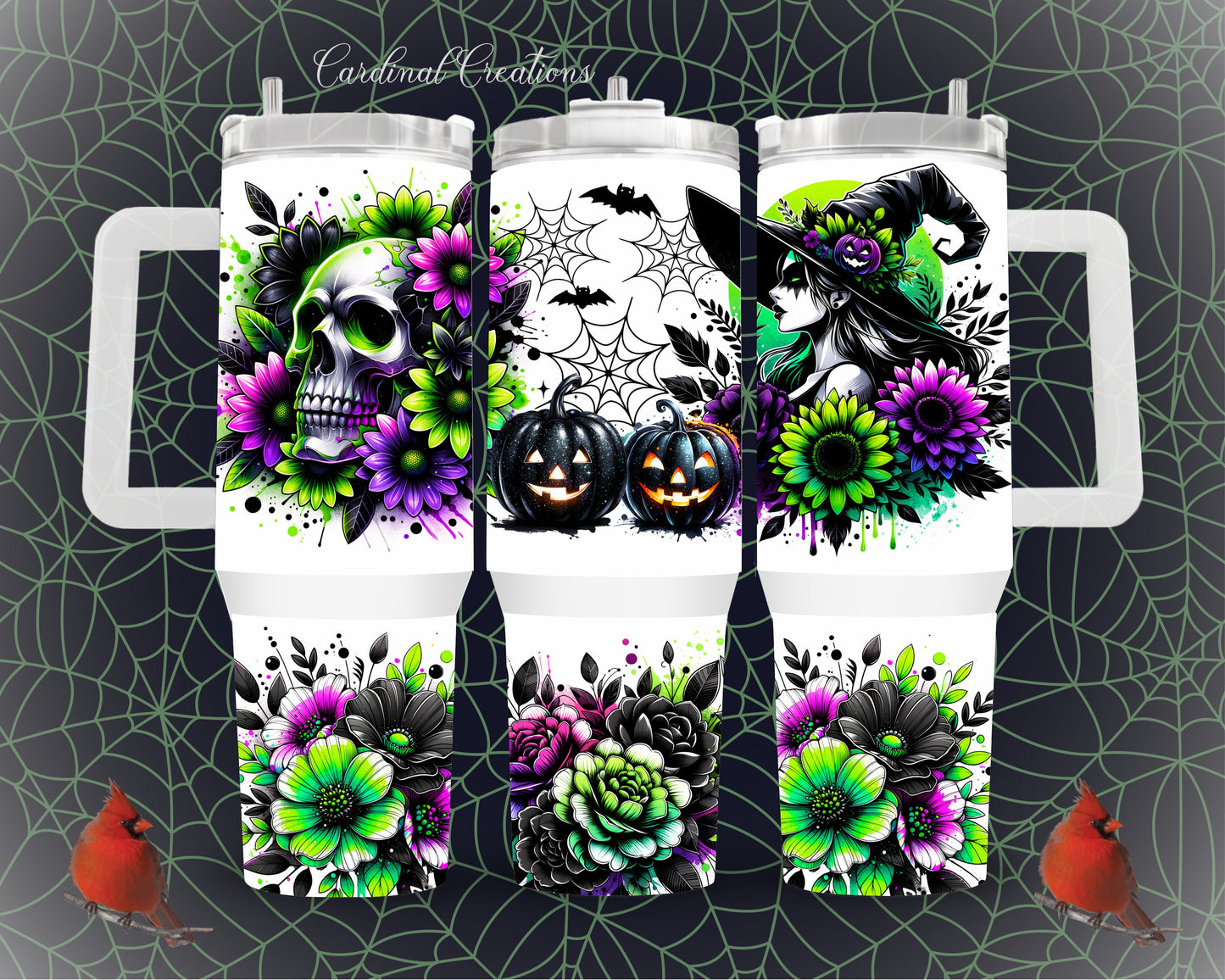 40oz Floral Skull & Witch