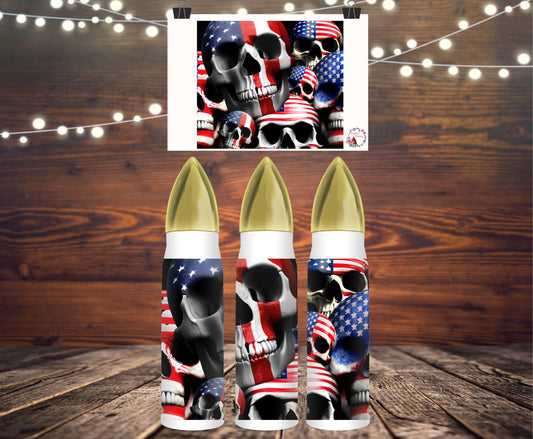 Bullet Thermos 33oz - 3D Flag Skulls