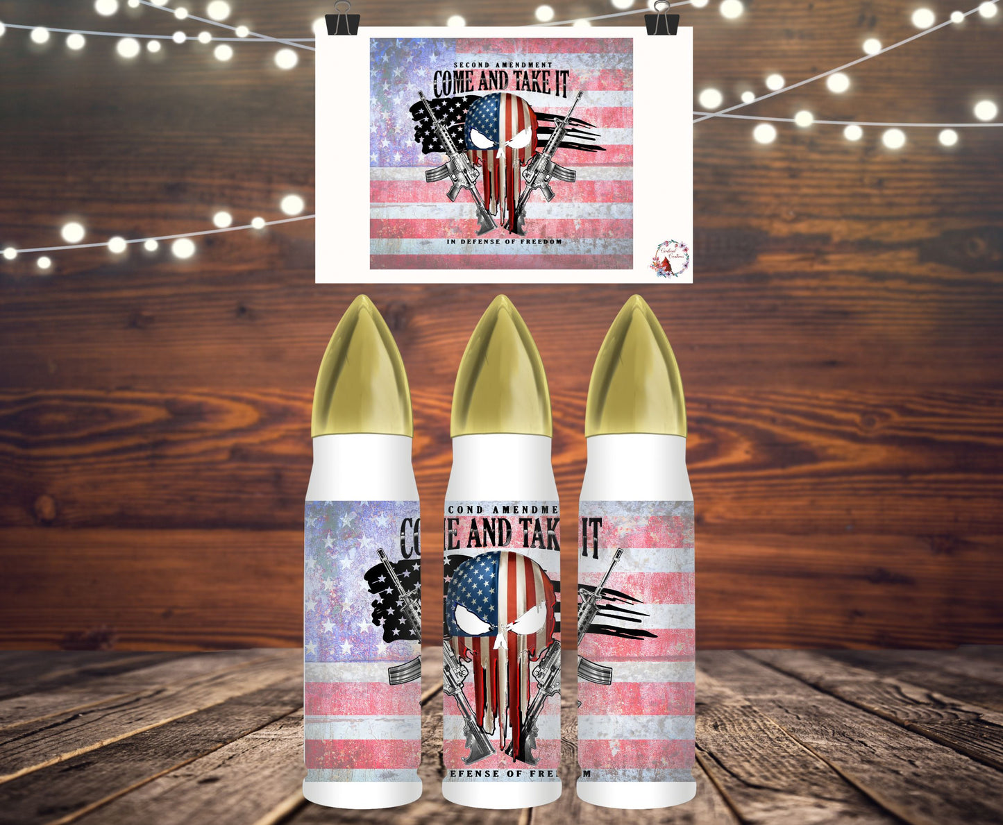 Bullet Thermos 33oz  - 2A In Defense of Freedom Red White & Blue Flag