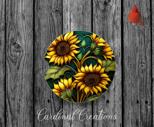 Ceramic Car Coasters - Sunflowers MULTIPLE DESIGNS