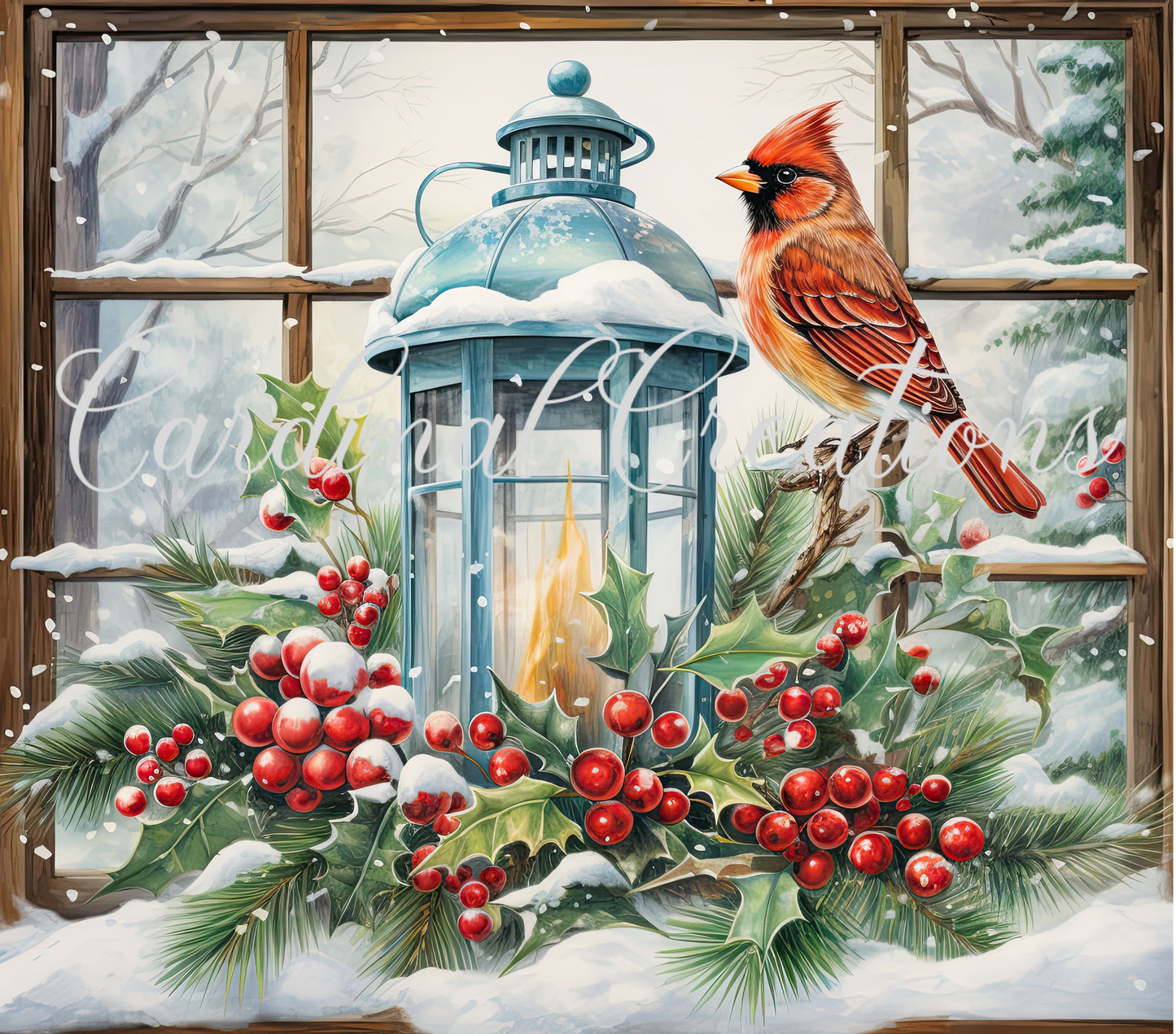 Winter Cardinal on Lantern