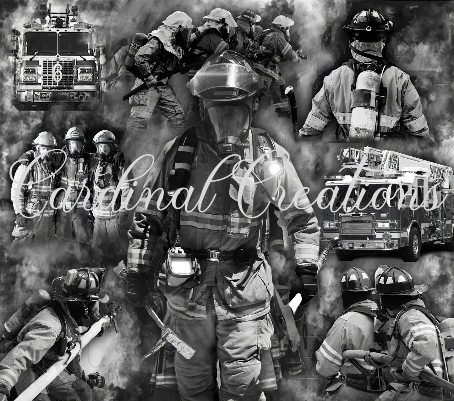 Firefighter Collage in Black & White