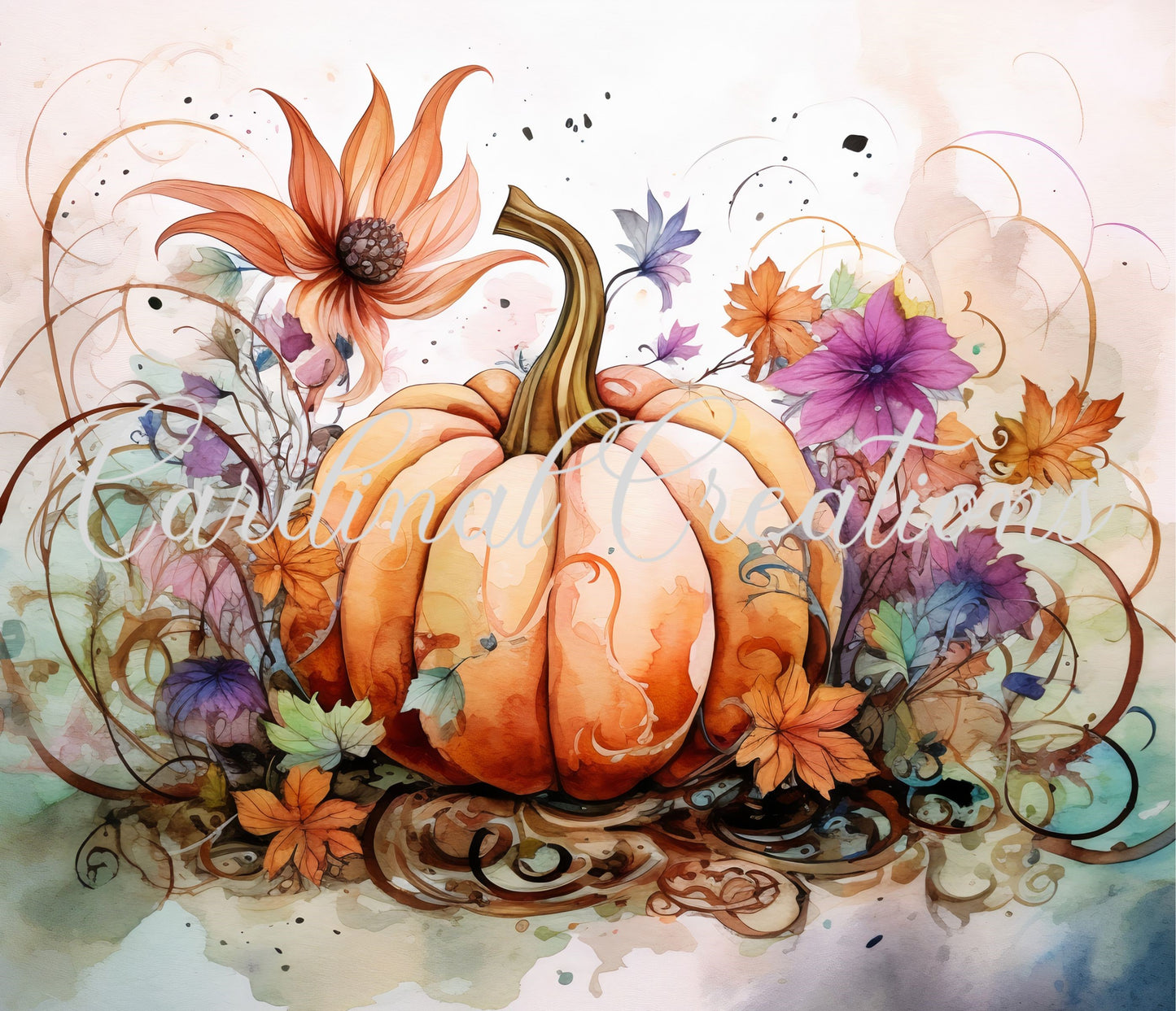 Watercolor Floral Pumpkin