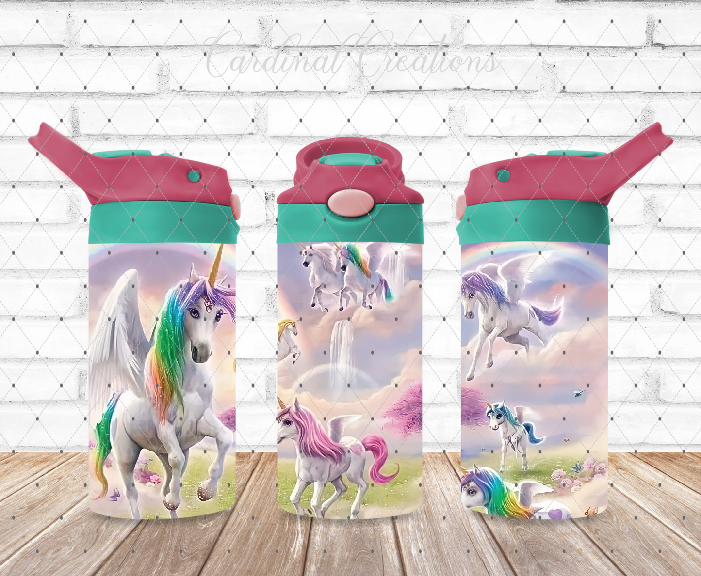 Kids Flip Top Water Bottle Design. Glitter Unicorn Sublimation